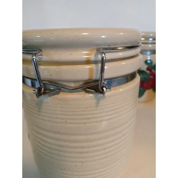 VTG-3 Cracker Barrel Country Apple Canister Set Metal Closure With Candel Holder